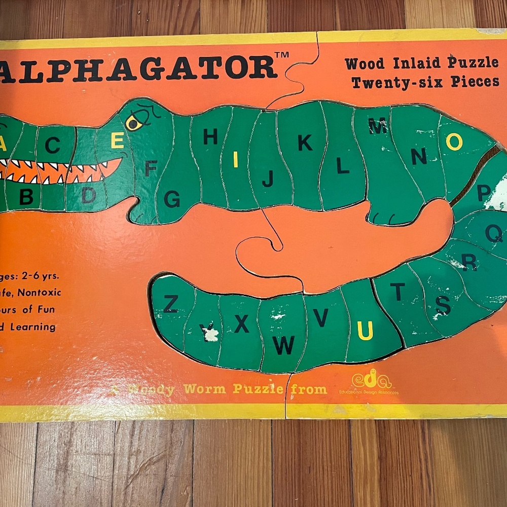 Vintage wooden alphabet alligator puzzle